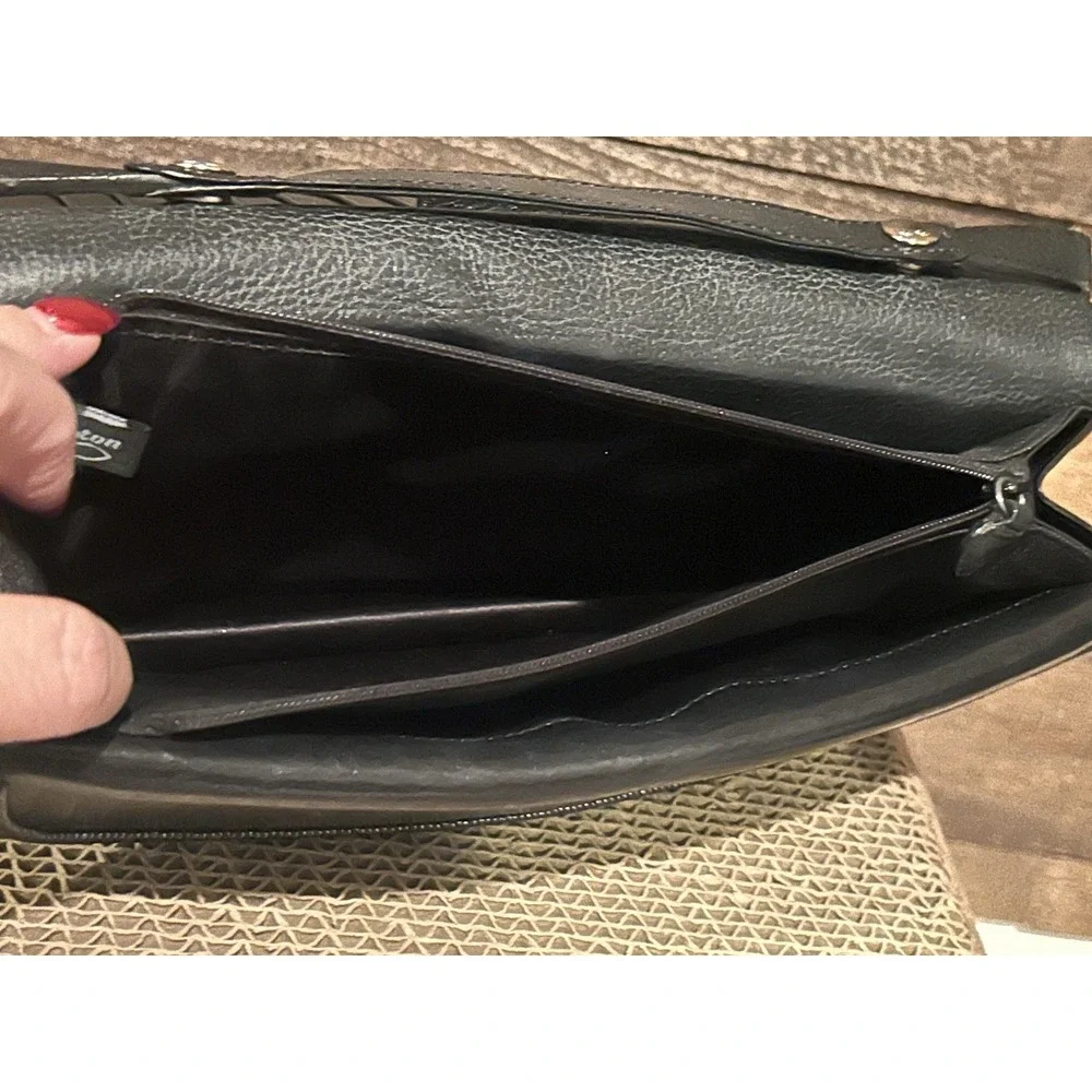 Brighton Black Leather Floral Embroidery Beaded Large Organizer Wallet Crossbody